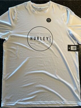 Hurley UPF 50 White Short Sleeve Tee with Black Circular Logo Center